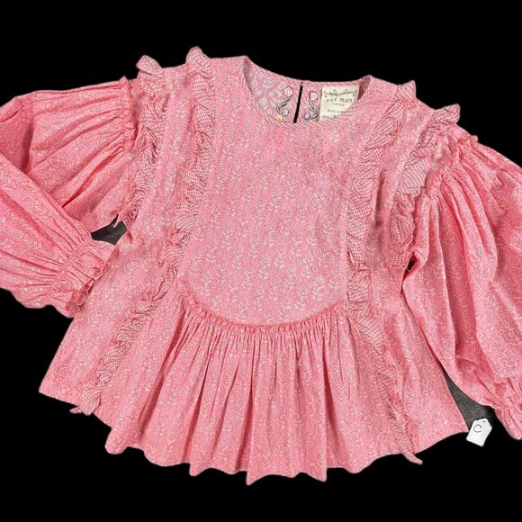 Dee Man sample Tops - Dee Man India Sample Floral Gingham Ruffle Blouse Embroidered Back Boho S OOAK
